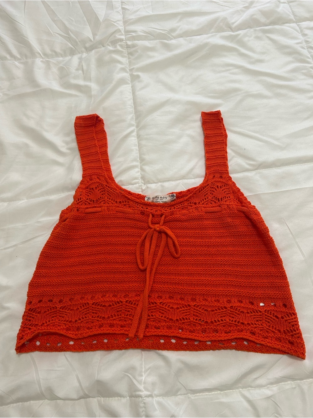 Crochet Tie-Front Crop Top in Bright Orange